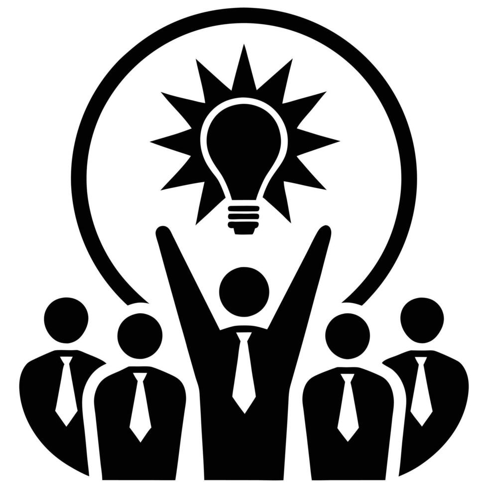 lightbulb with rays, group of businesspeople vector