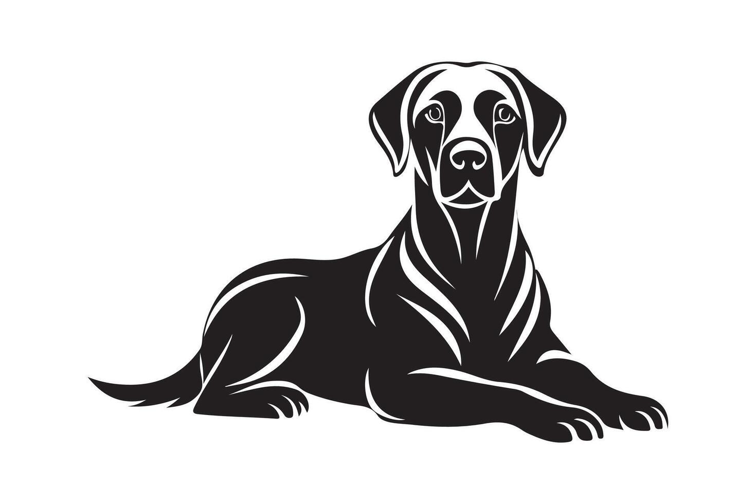Black and white dog sitting on the ground vector