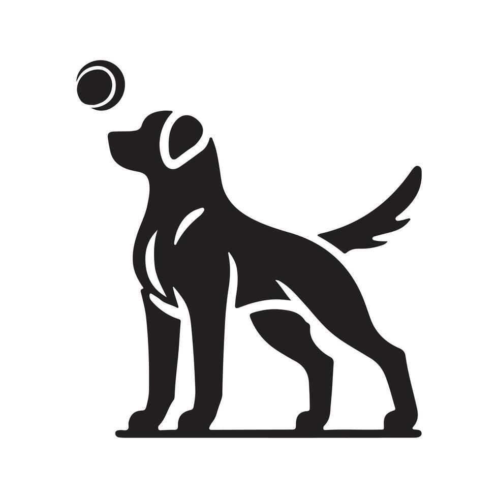 A black and white logo of a dog with a ball vector