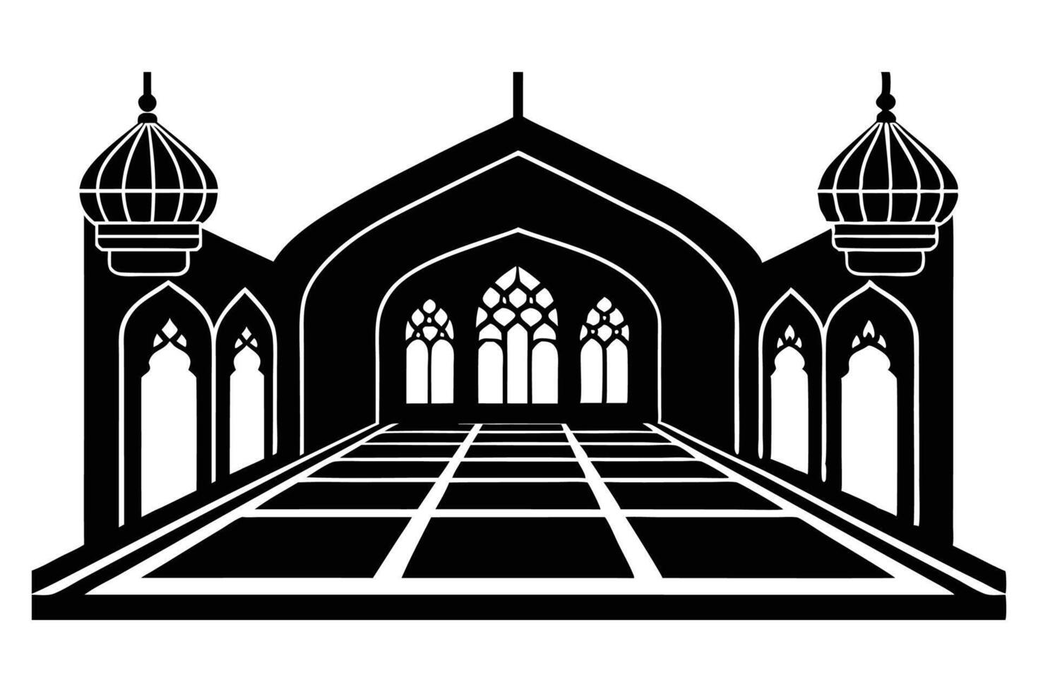 A black and white illustration of a mosque vector