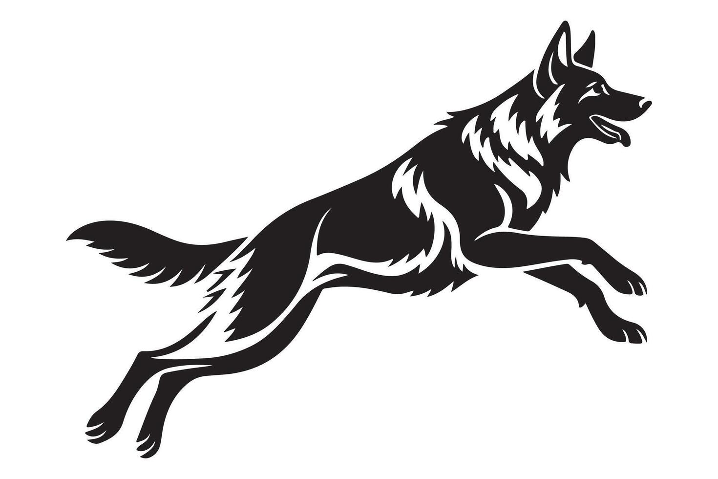 A black and white german shepherd dog running vector