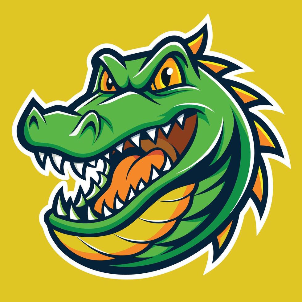 An alligator mascot head with a yellow background vector
