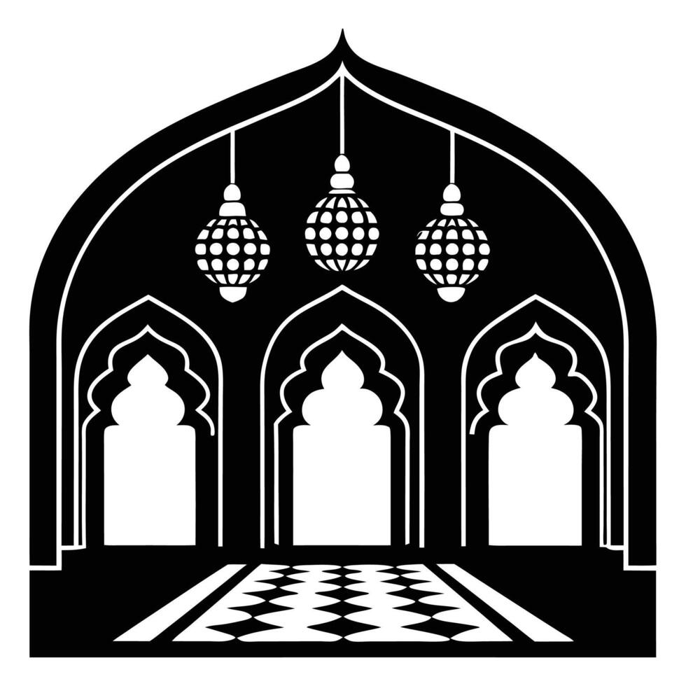 An arabic mosque with a doorway and lamps vector