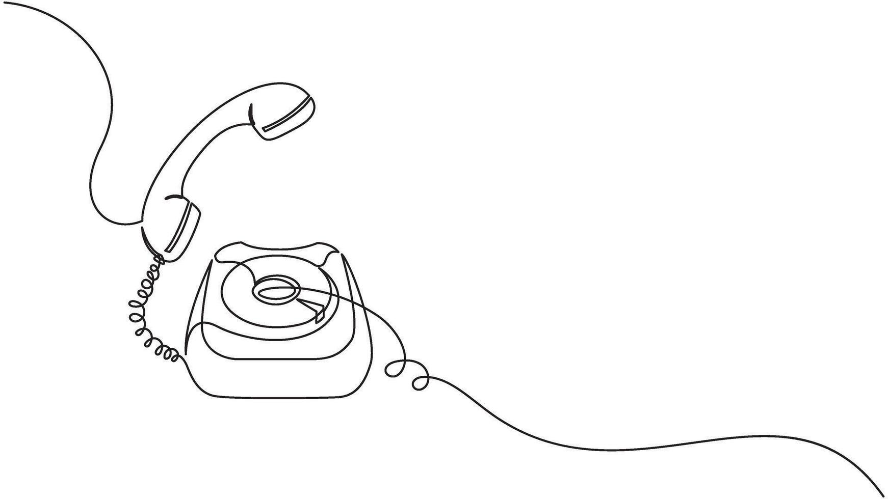 Continuous line drawing of a rotary phone, simplistic and minimalist style vector