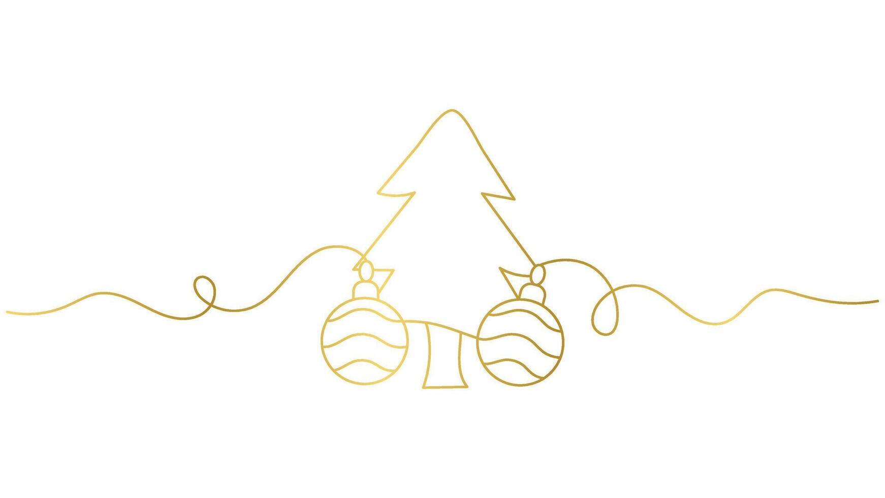 Minimalist Golden Outline of Christmas Tree with Ornaments on White Background vector