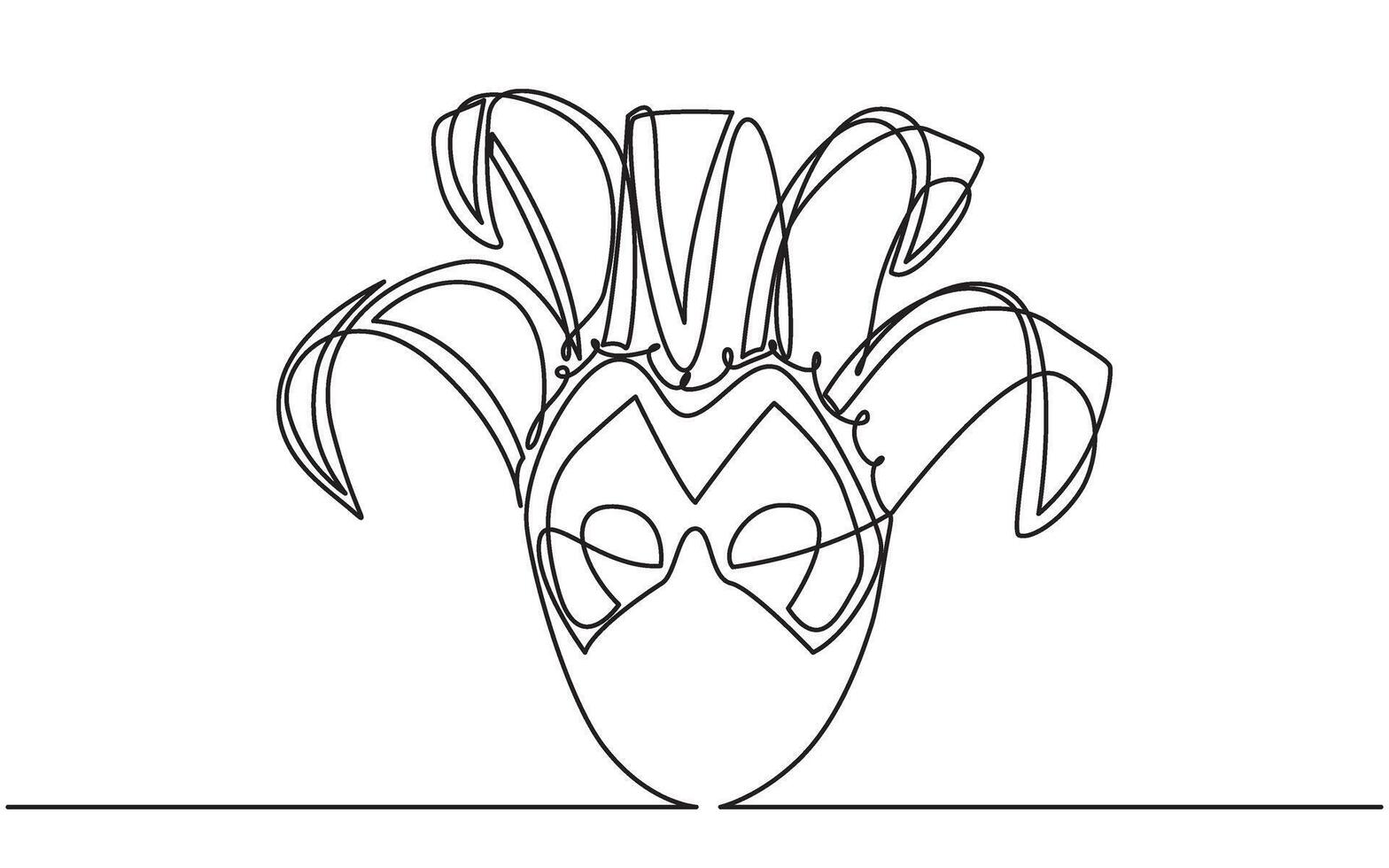 Continuous line drawing of an elegant jester mask, isolated and minimalist vector