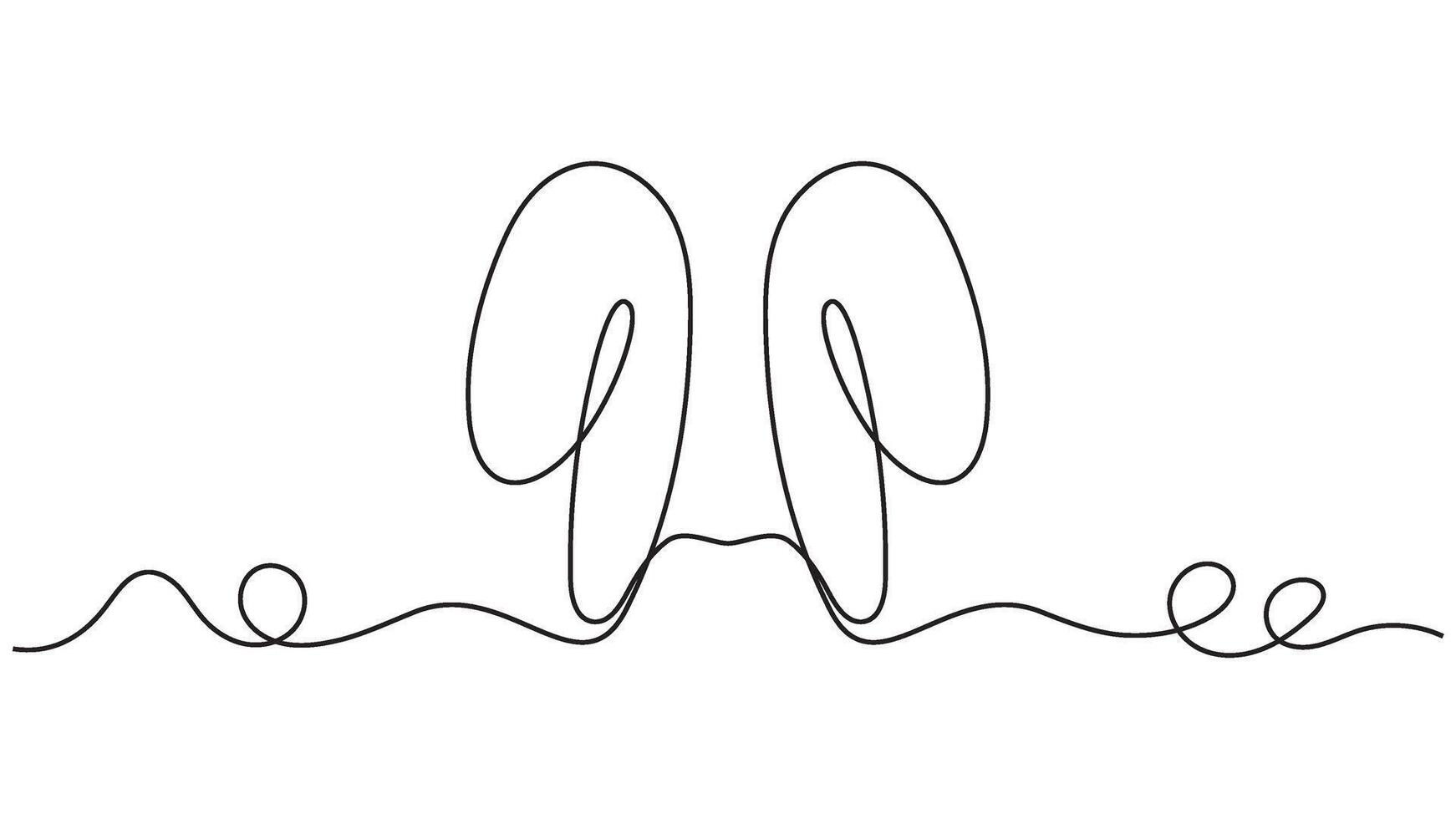Continuous line art depicting stylized rabbit ears on a wavy ground, single stroke vector