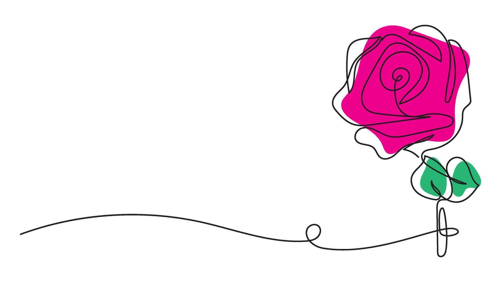 Elegant Continuous Line Rose Drawing with Vibrant Pink and Green Accents vector