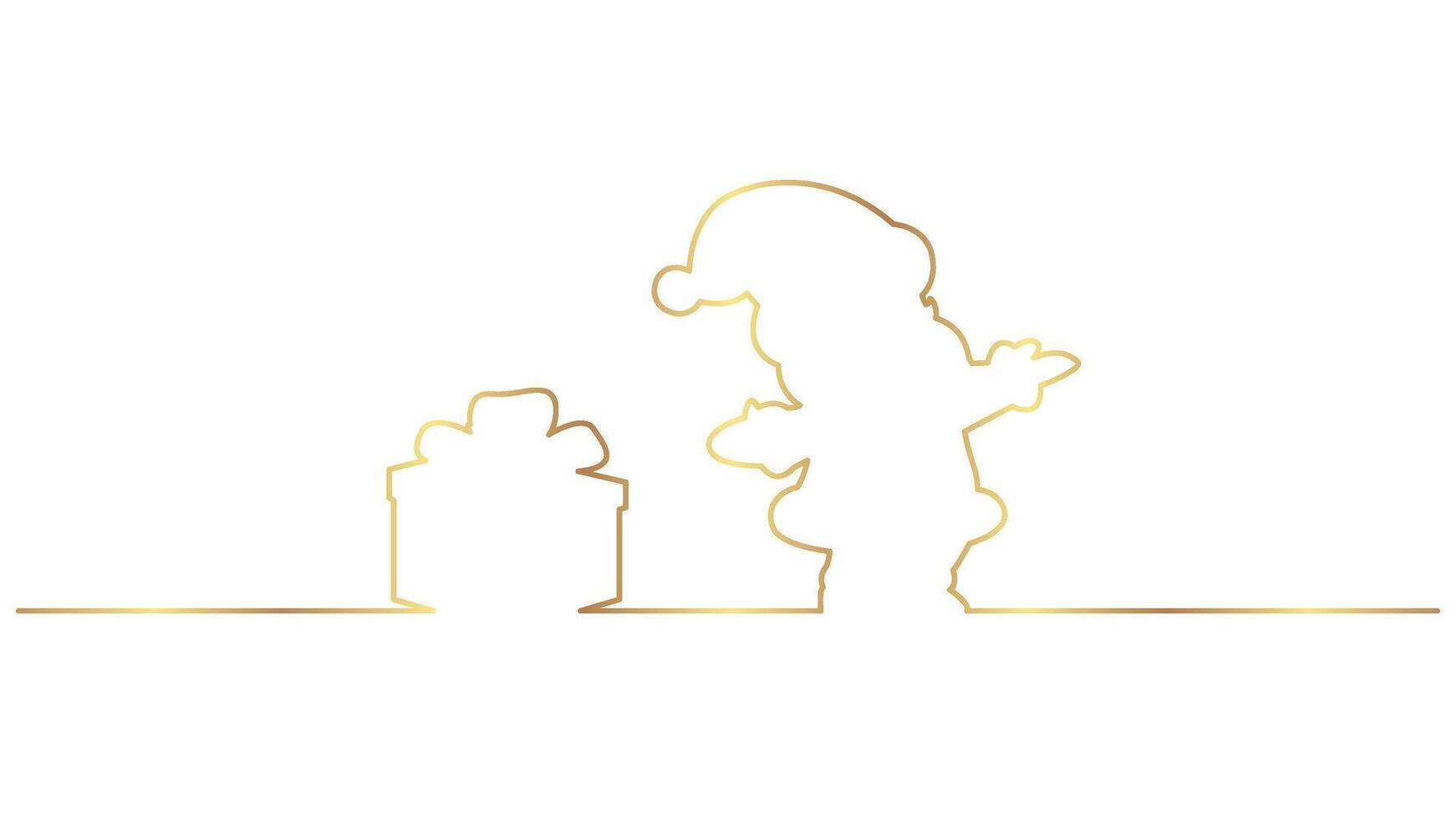 Elegant Golden Christmas Outline of Santa and Gift on a White Background vector