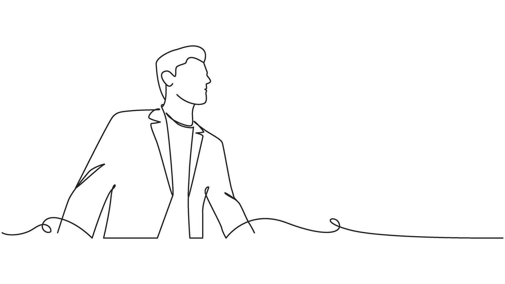 Contour drawing of a man in a jacket, minimal line art illustration vector