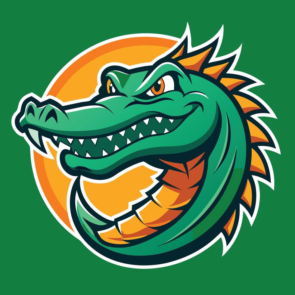 An alligator head with a green and orange background vector