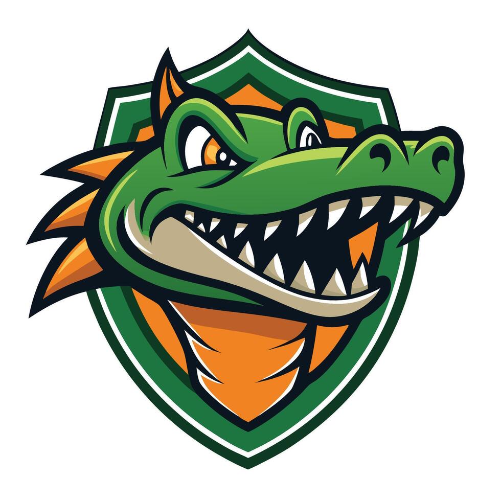 An alligator mascot head on a shield vector