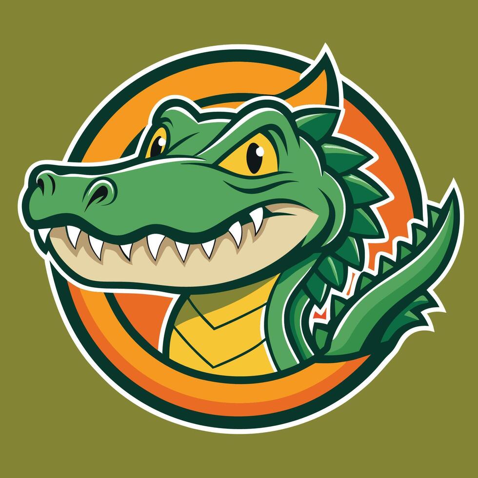An alligator mascot head in a circle vector