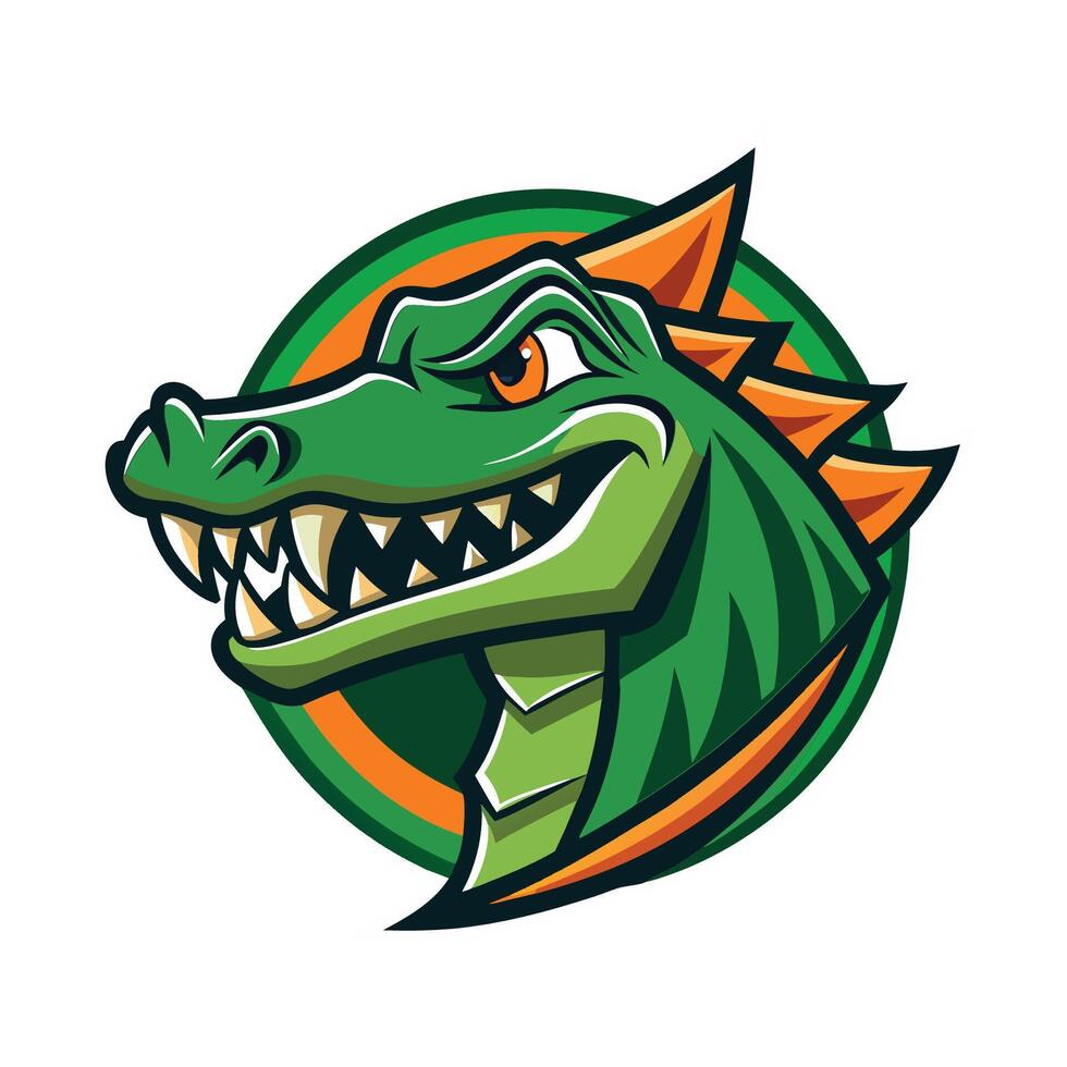 An alligator head with an orange and green crest vector