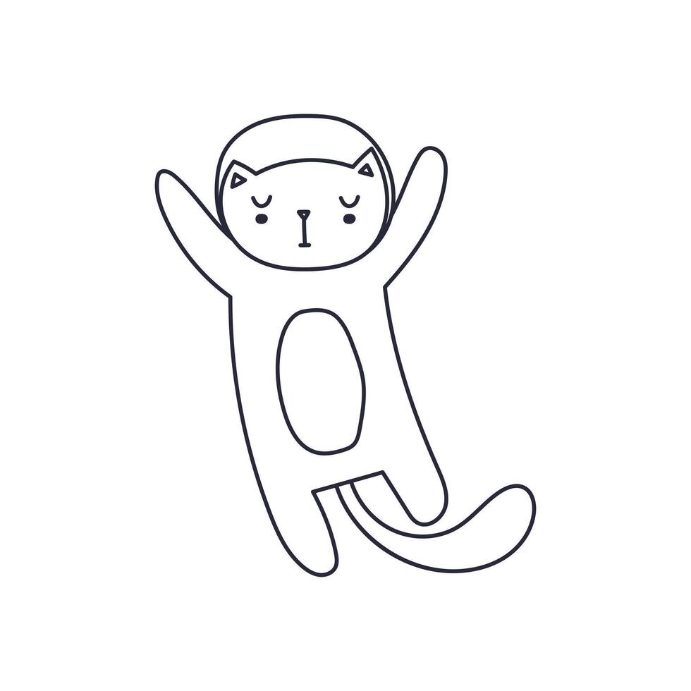 The cat in space. Black and white illustration on an isolated background. vector