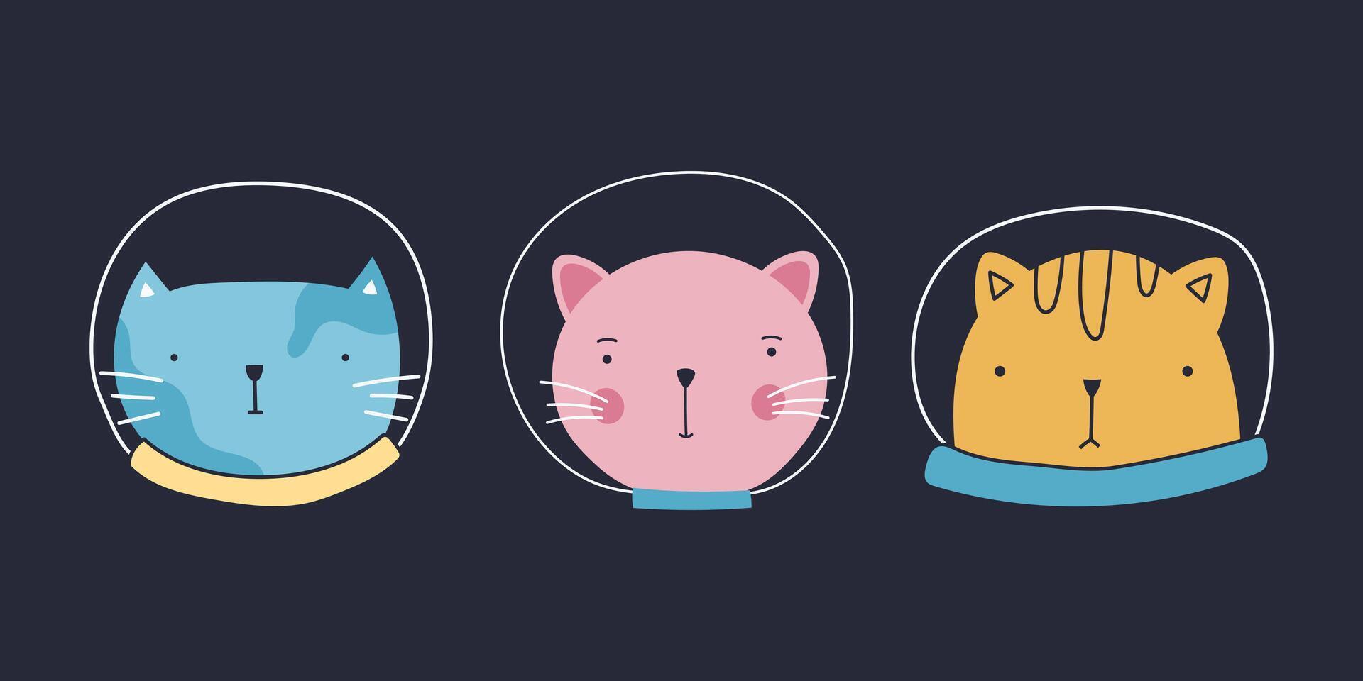Cute cats in spacesuits, whimsical and playful vector