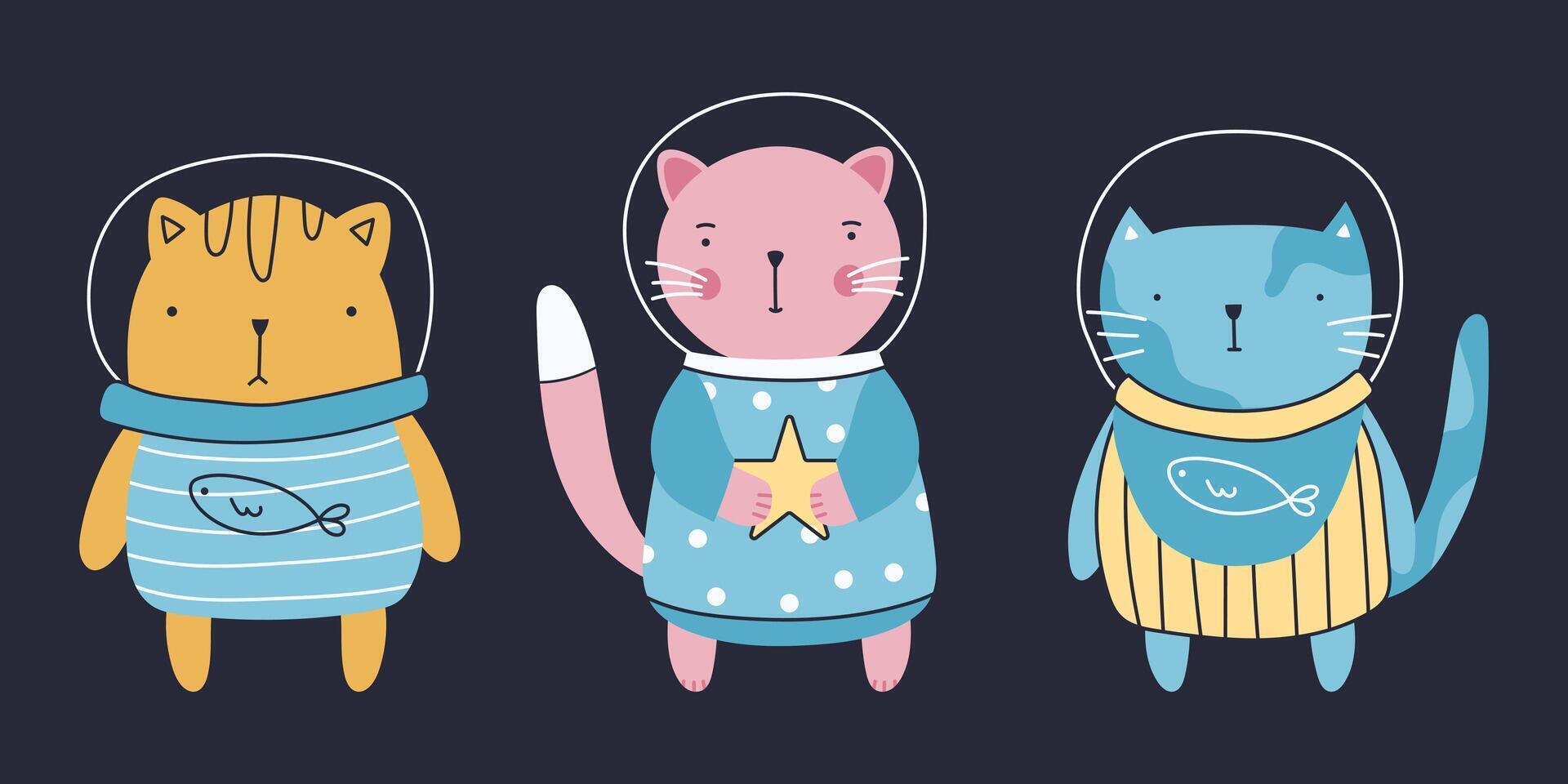 Funny cats in spacesuits vector
