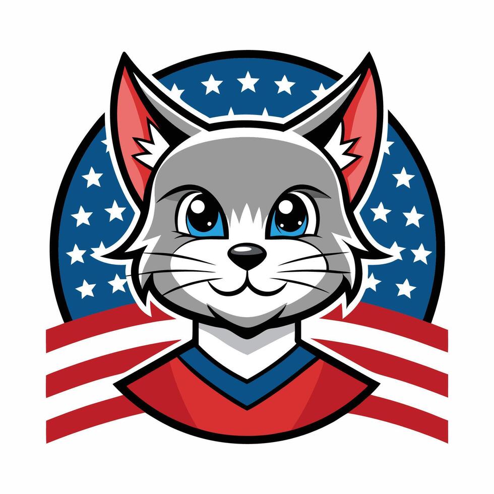A cartoon cat wearing an american flag shirt vector