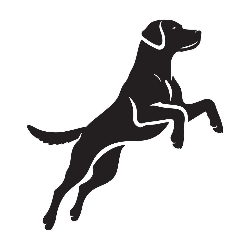 Black and white silhouette of a dog jumping vector