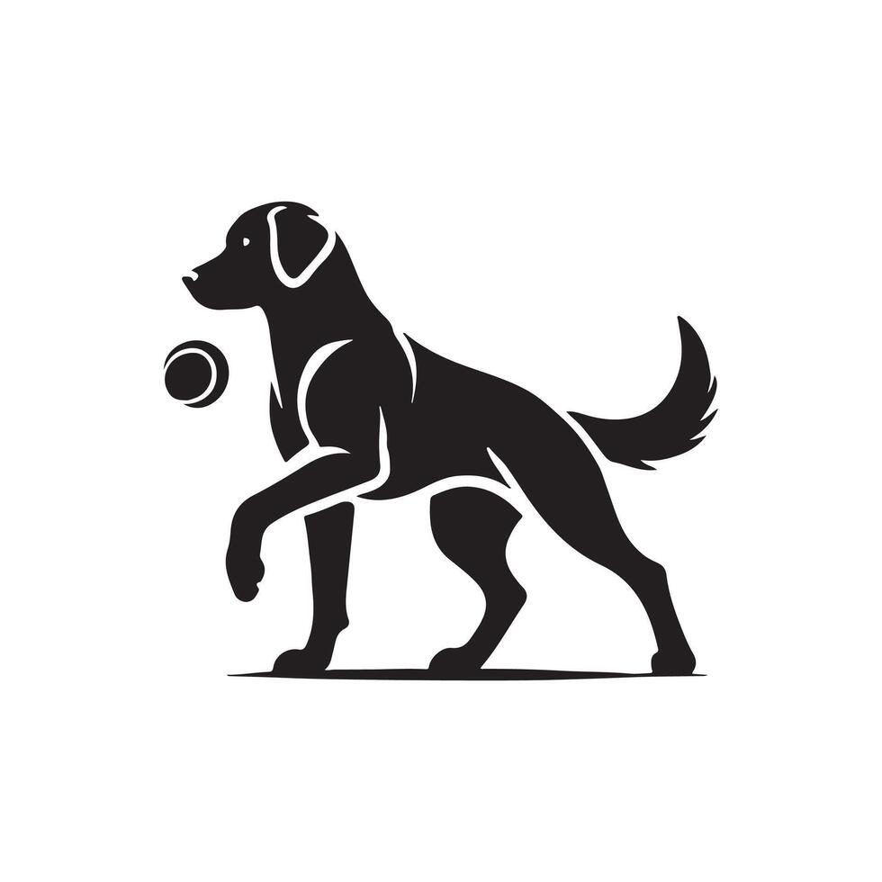 Black and white dog logo with ball vector