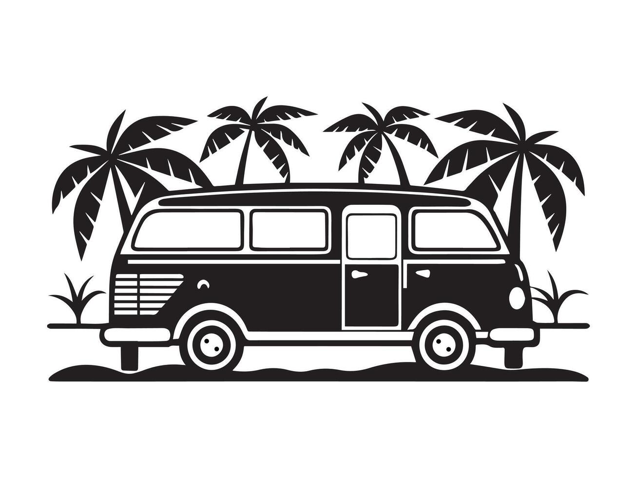 An illustration of a van with palm trees vector