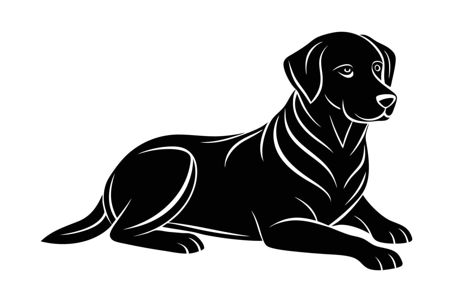 Black labrador dog sitting on the ground vector