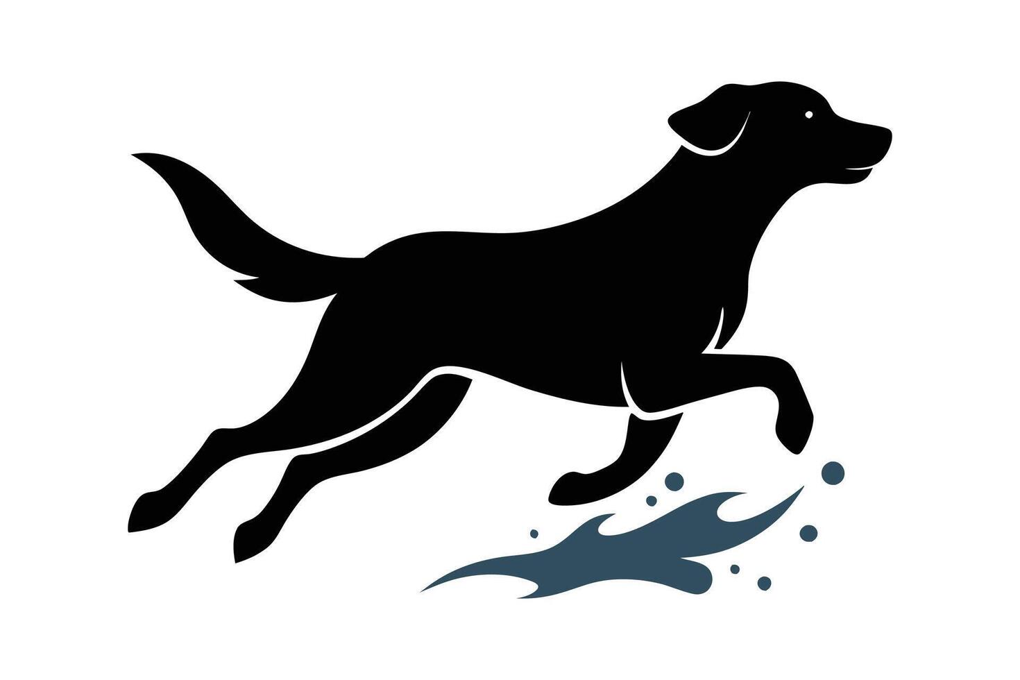 Black dog running with water splash illustration vector