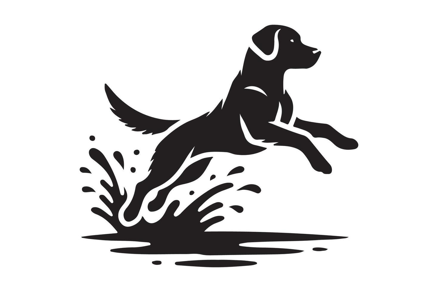 Black and white dog jumping into water vector