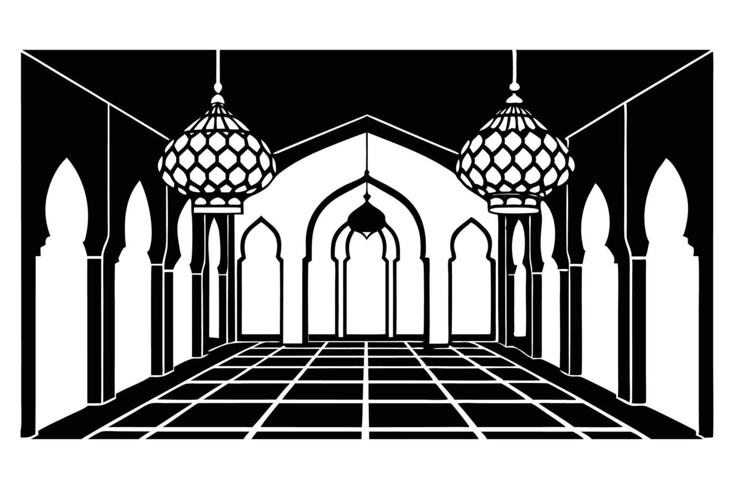 An illustration of a mosque with lamps vector