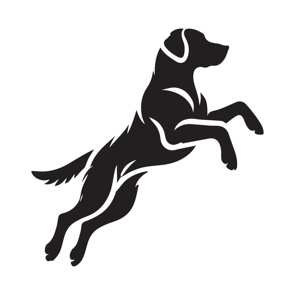 Black and white silhouette of a dog jumping vector