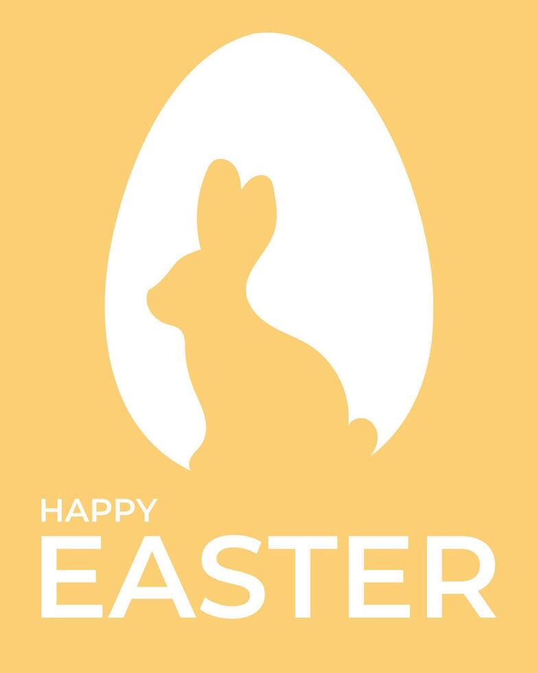 Simple minimalistic Happy Easter greeting card with silhouette of bunny and Easter egg in yellow color vector