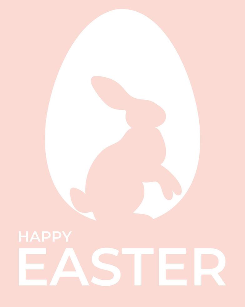 Pink minimalistic Happy Easter greeting card with silhouette of bunny and Easter egg vector