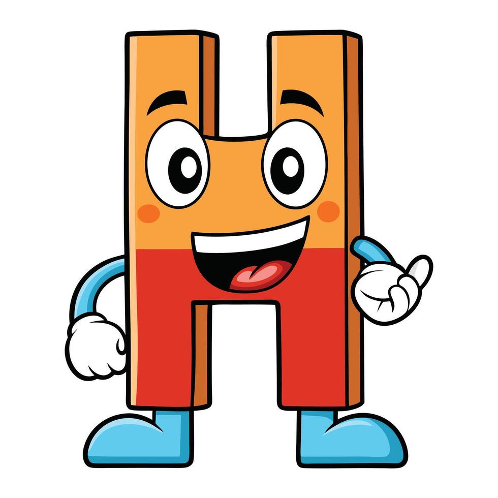 a cartoon letter h character with arms and legs. vector