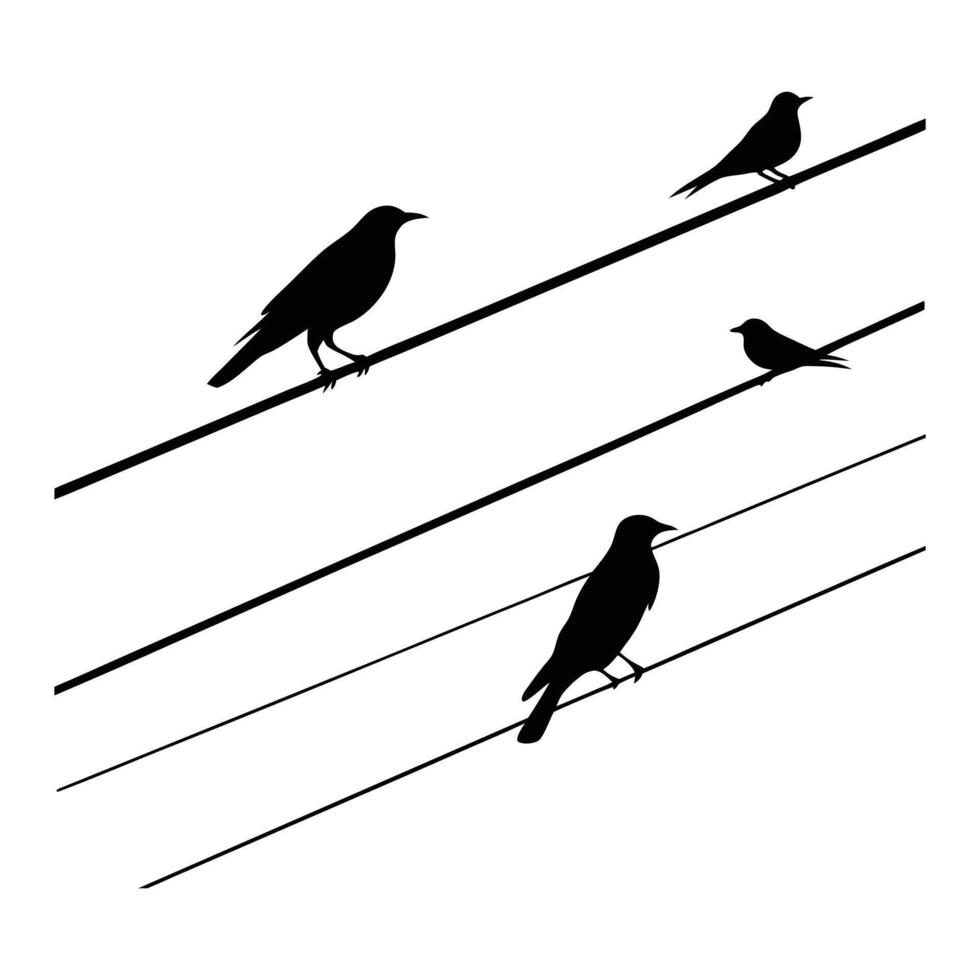 several silhouette birds are perched. vector