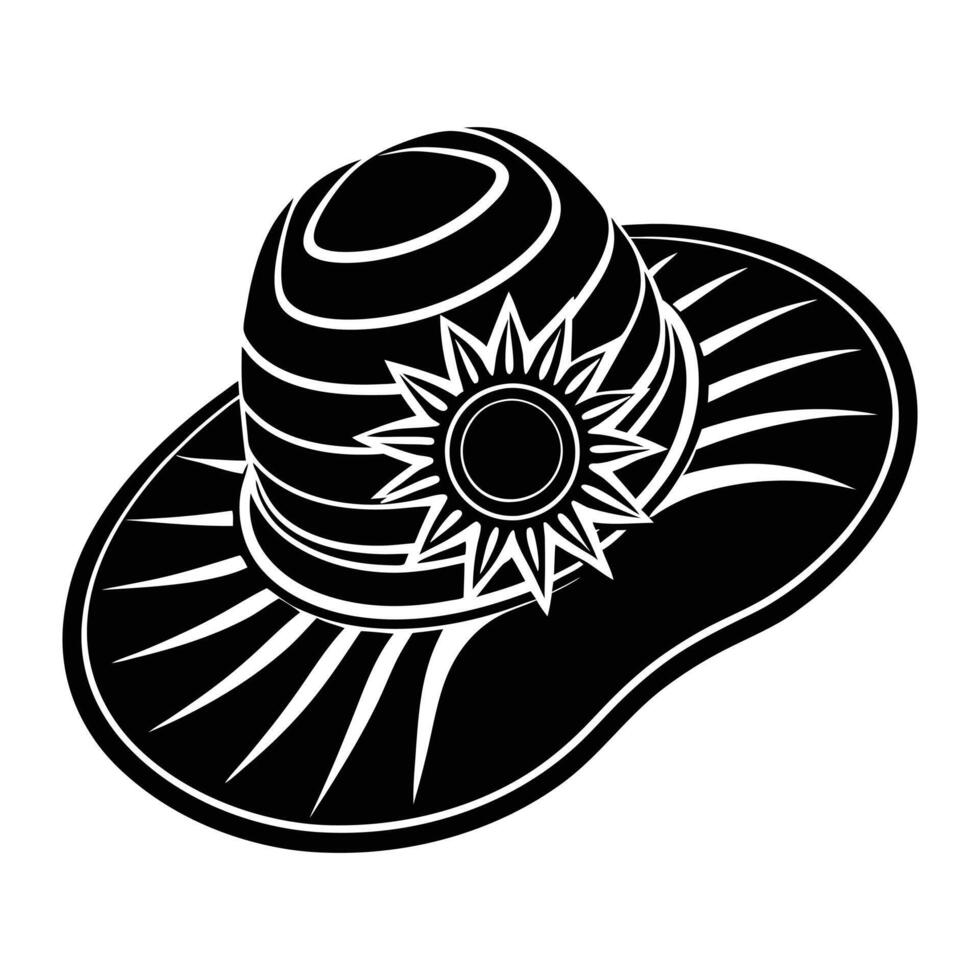 a black and white hat with a sun on it vector