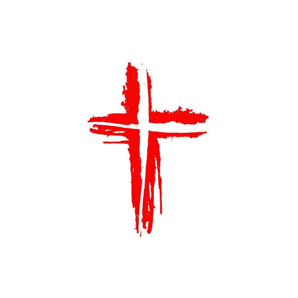 Red Grunge Cross Faith, Christianity, Symbol, Religious, Art, Design, Brushstroke, Abstract vector