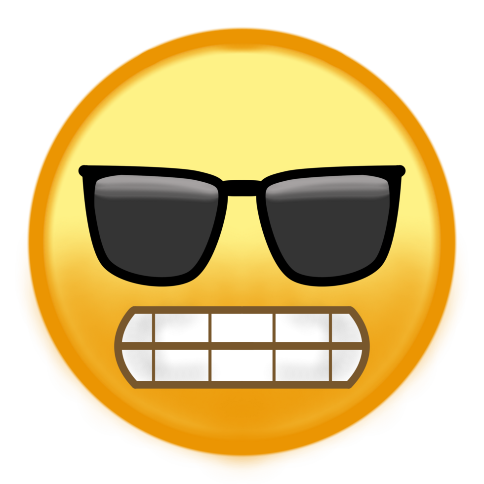 A yellow emoticion with sunglasses on png