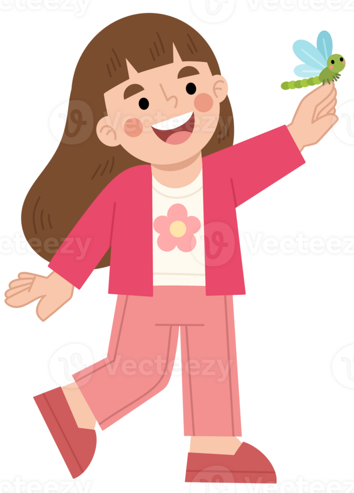 Illustration Of Happy Girl with Dragonfly png