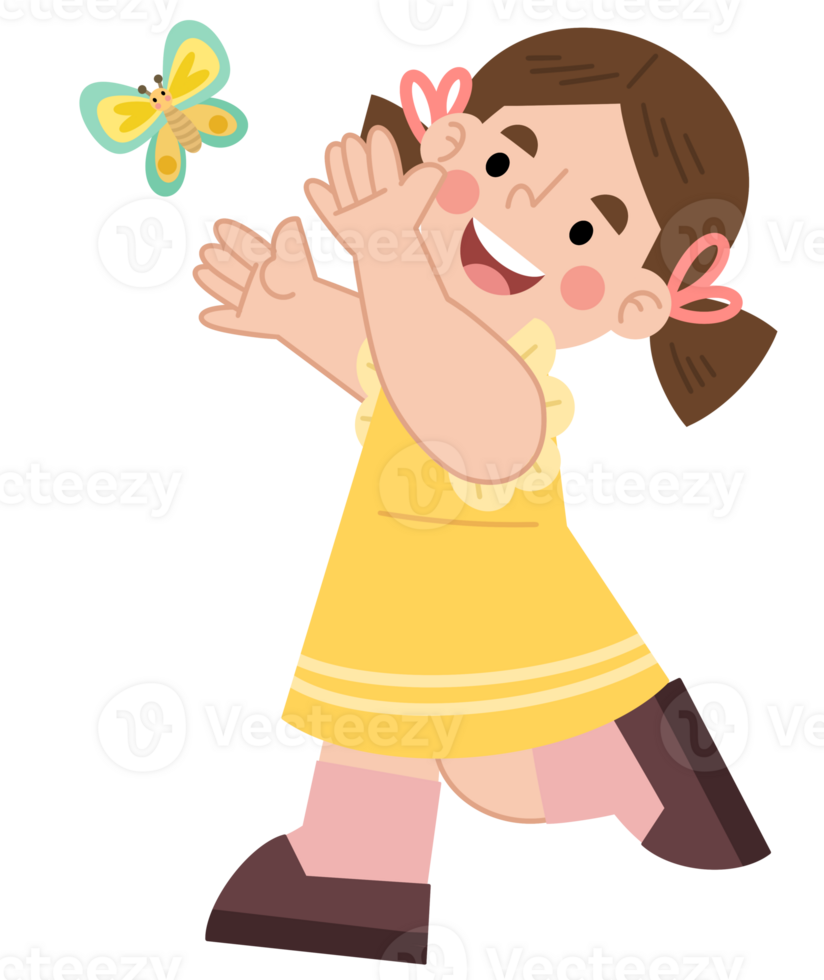 Illustration of Playful Girl Chasing a Butterfly png