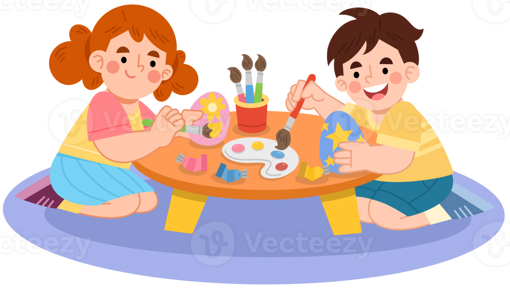Illustration of Children Painting and Creating Art Together png