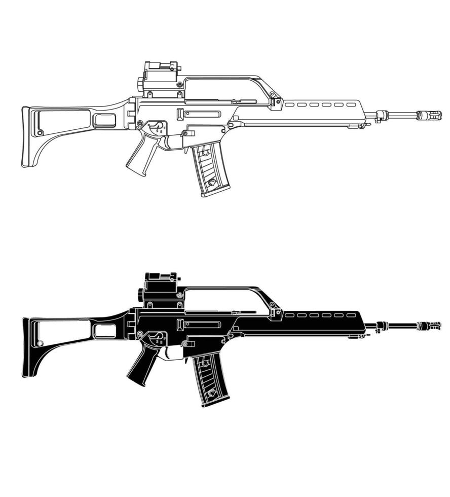 Black and white illustration of german army assault rifle vector