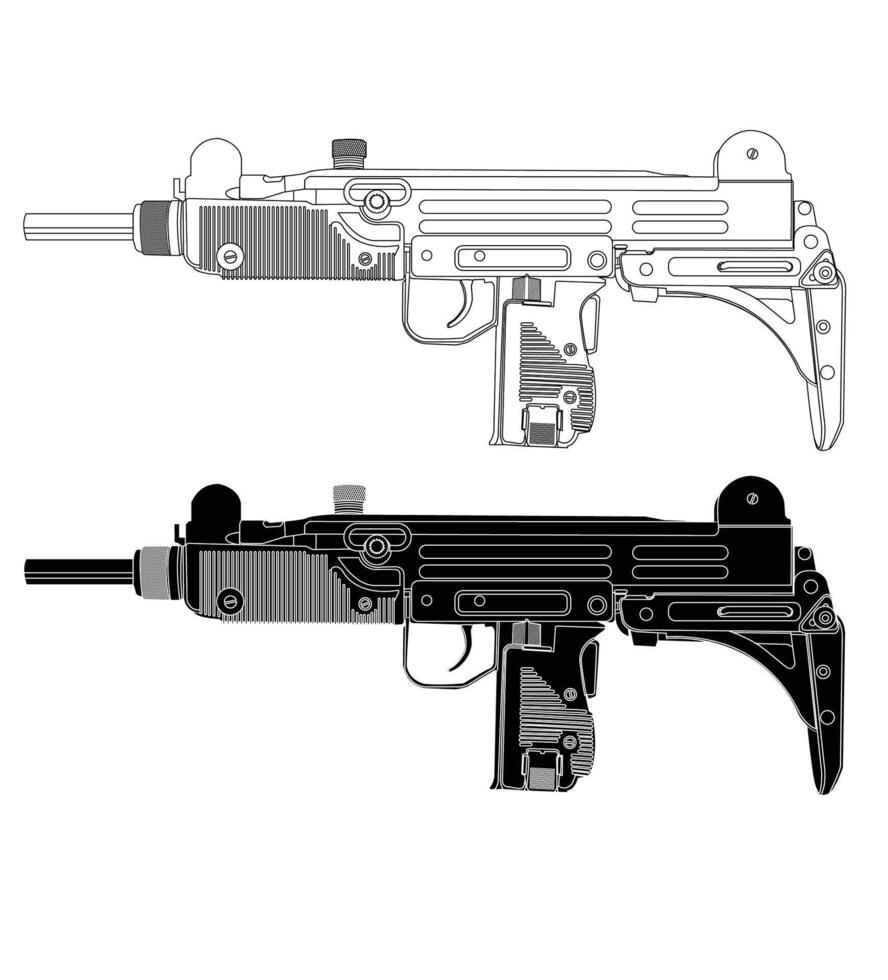 Black and white army special forces submachine gun vector
