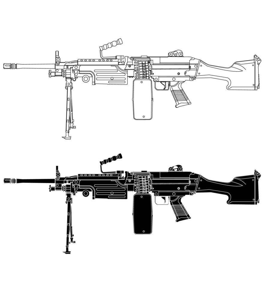 Black and white small machine gun illustration vector