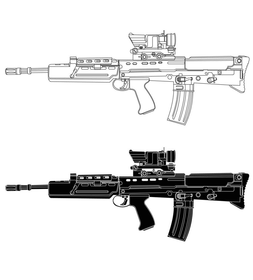 Black and white illustration of British assault rifle vector