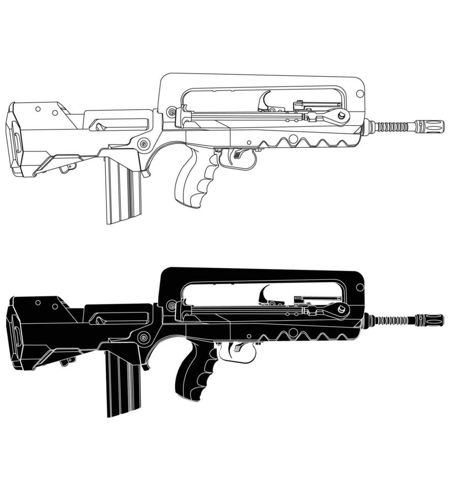 Black and white illustration of french army submachine gun vector