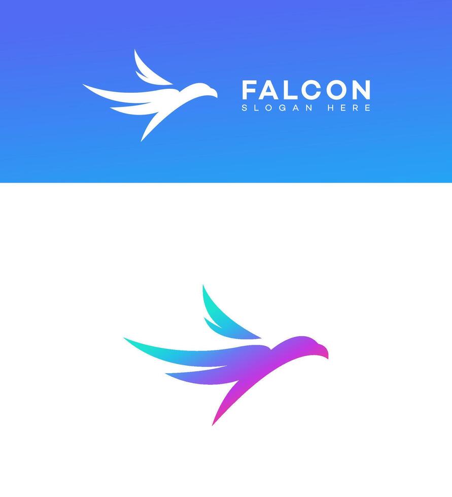Falcon Logo Design Gradient, Bird, Wings, Flight, Speed, Symbol, Abstract, Icon, Branding, White vector