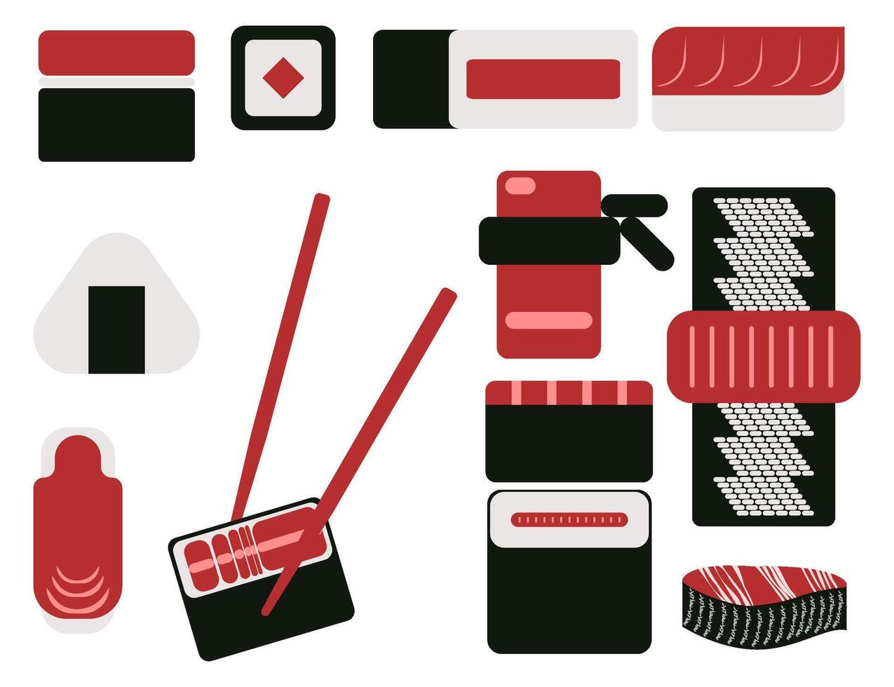 a set of sushi and chopsticks on a white background vector