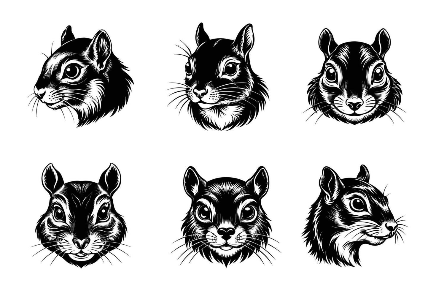 Collection of squirrel head silhouettes clean flat design vector