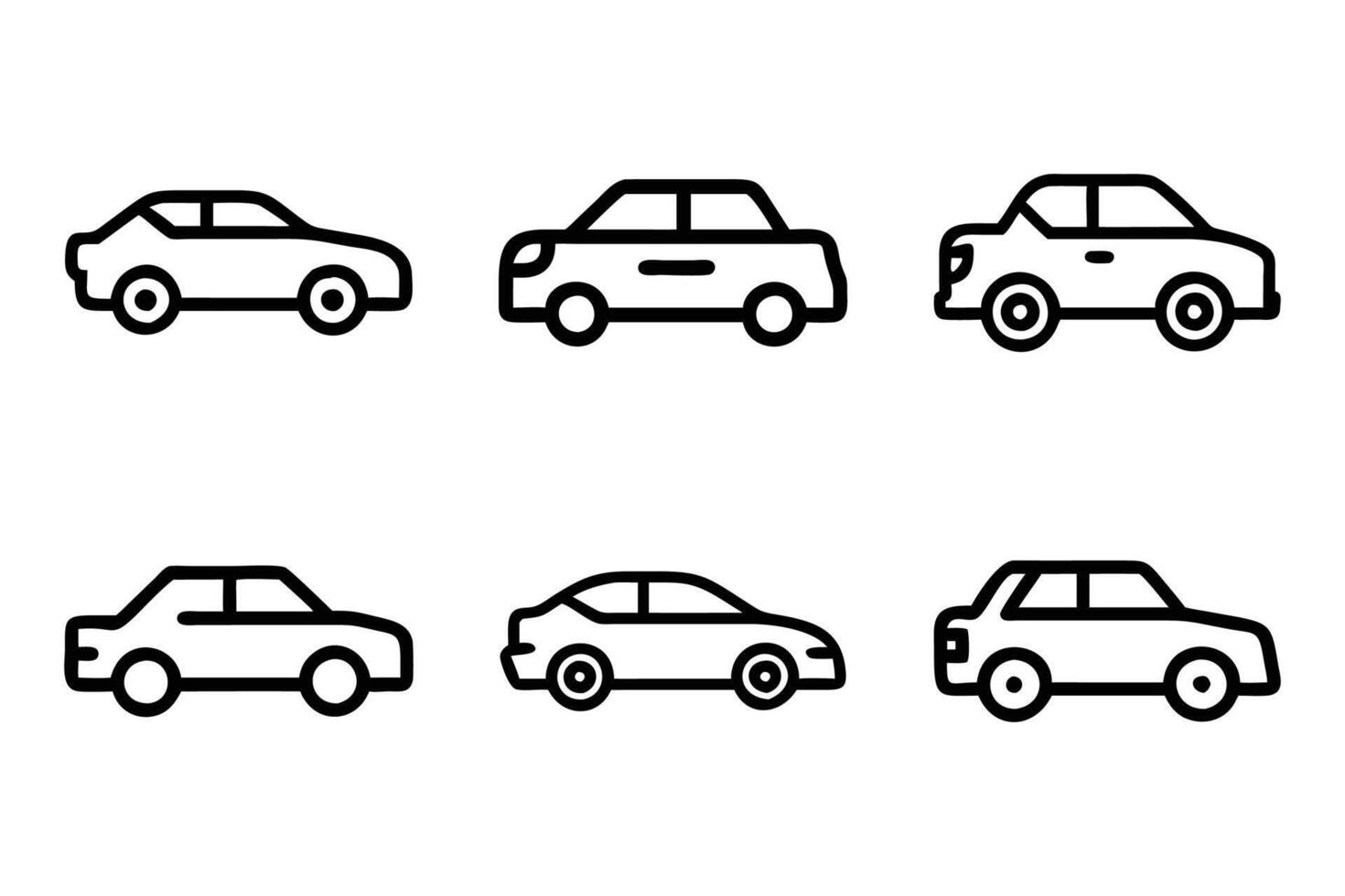 Isolated car icons minimal line art style set vector