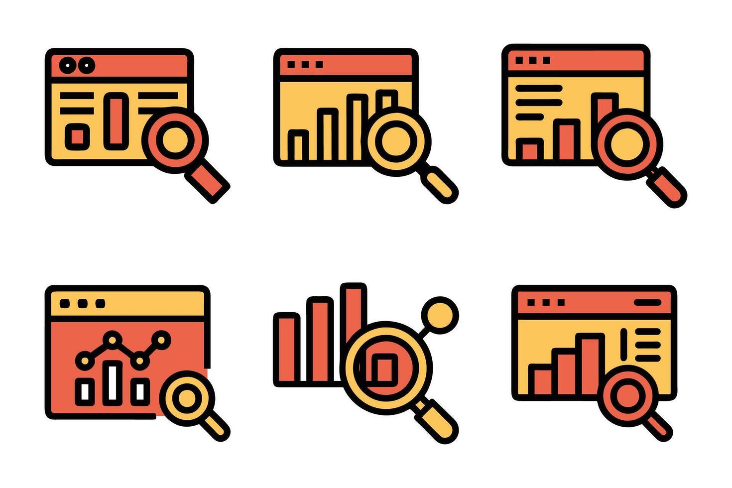 Flat design search analytics icons isolated style vector